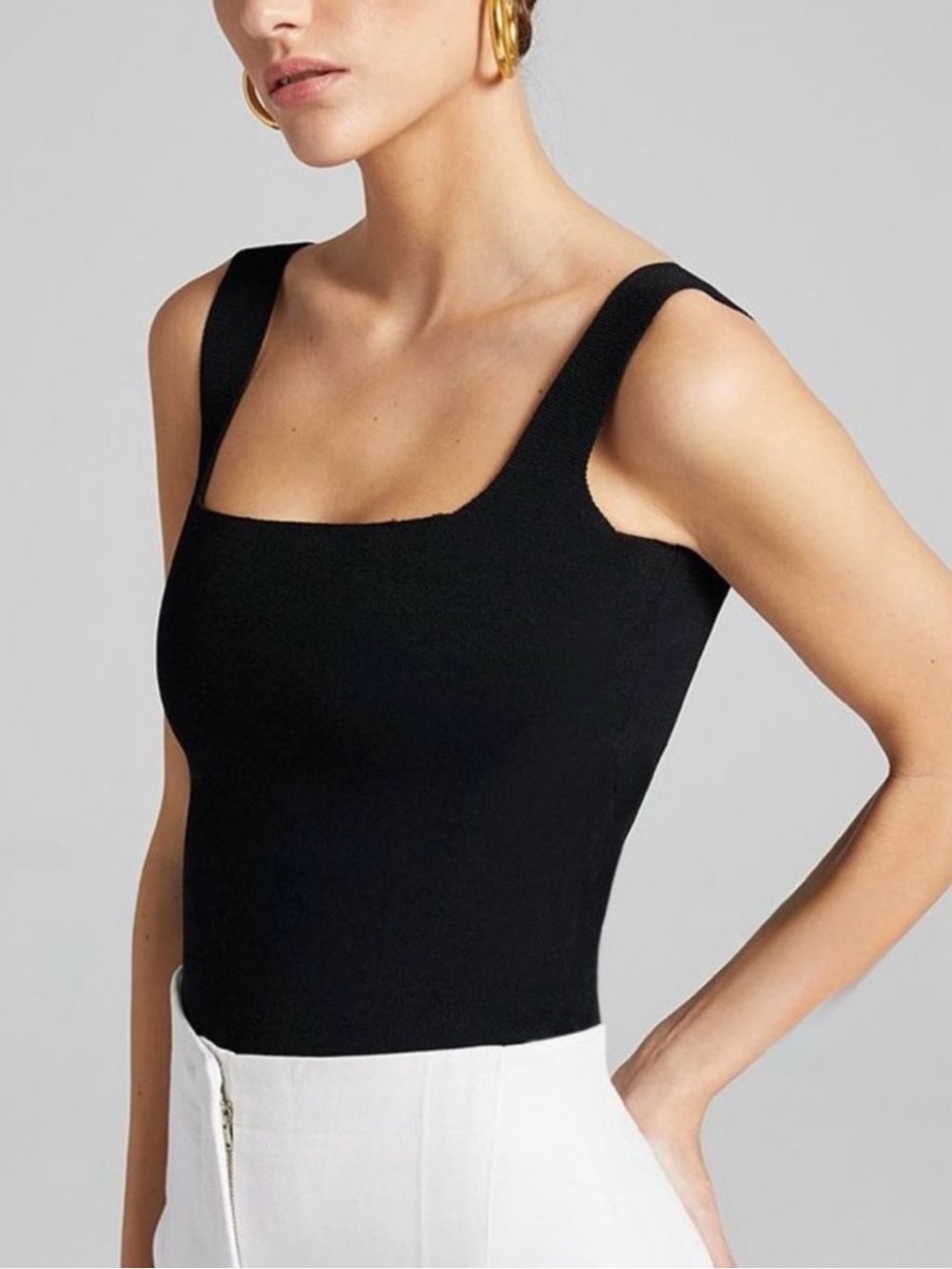 A.L.C. Victoria Black Knit Cropped Top Square Neck L